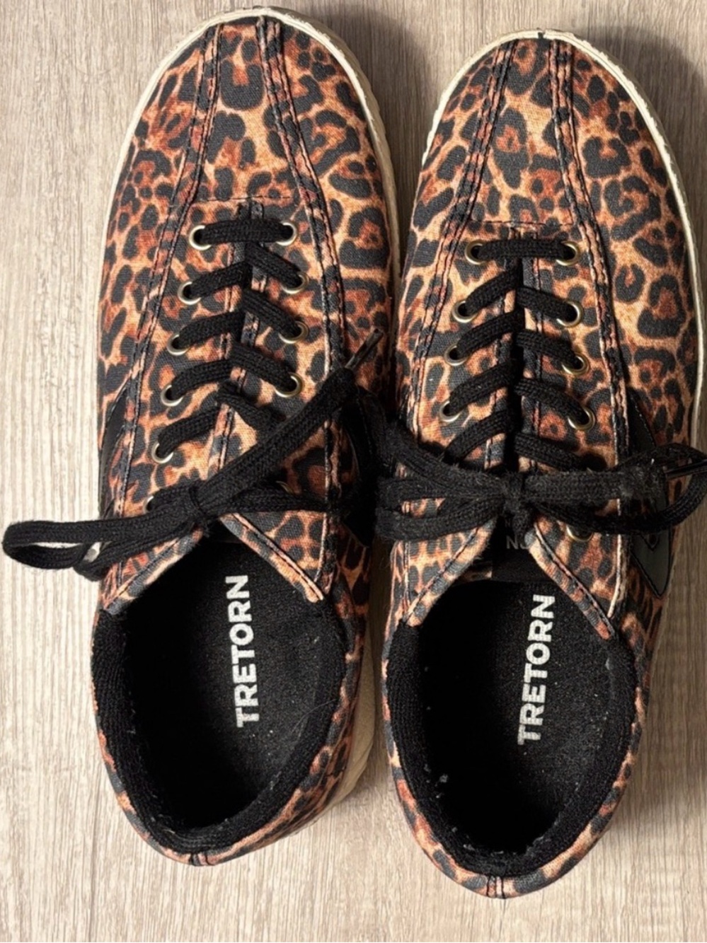 Tretorn Leopard Print Canvas Sneakers in Brown and Black